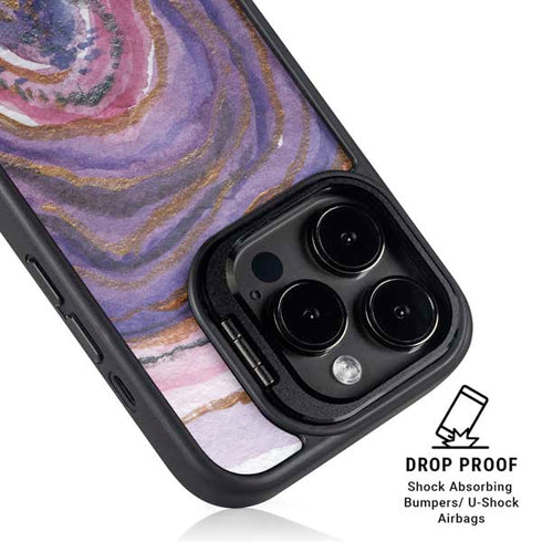 Lilac Watercolor Geode iPhone 15 Pro Kickstand Case